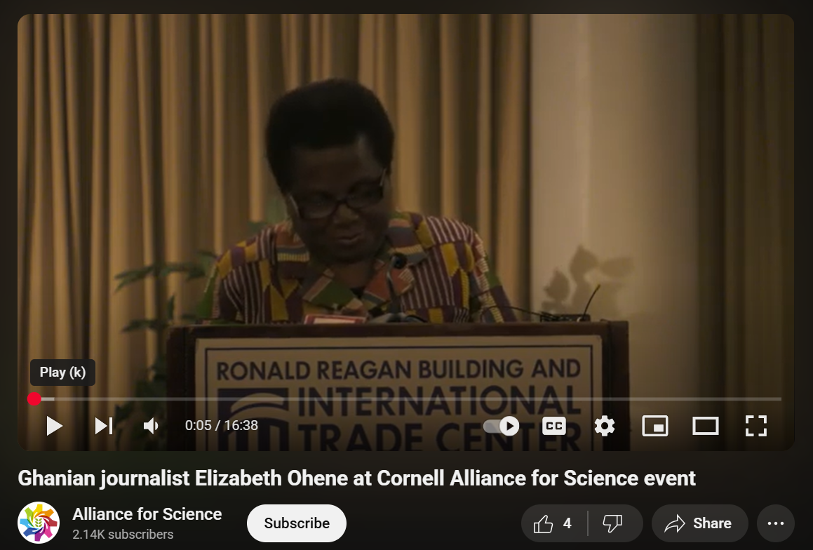 Ghanian journalist Elizabeth Ohene at Cornell Alliance for Science event