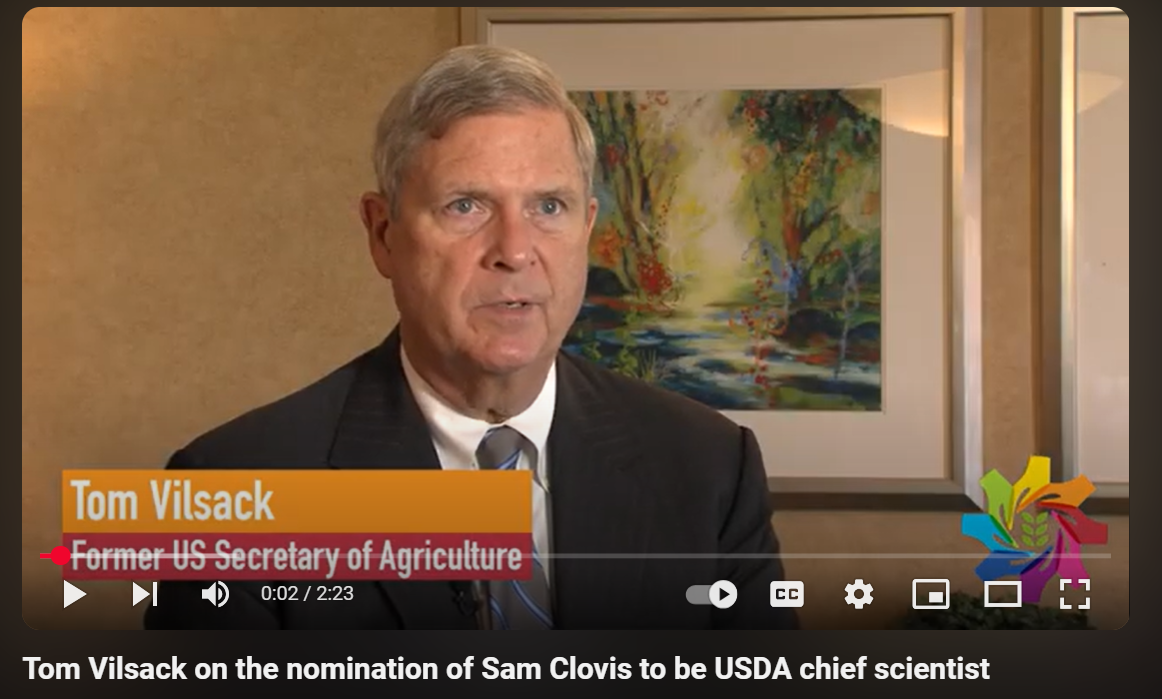 Tom Vilsack on the nomination of Sam Clovis to be USDA chief scientist