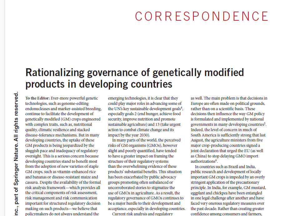 Rationalizing governance of genetically modified products in developing countries