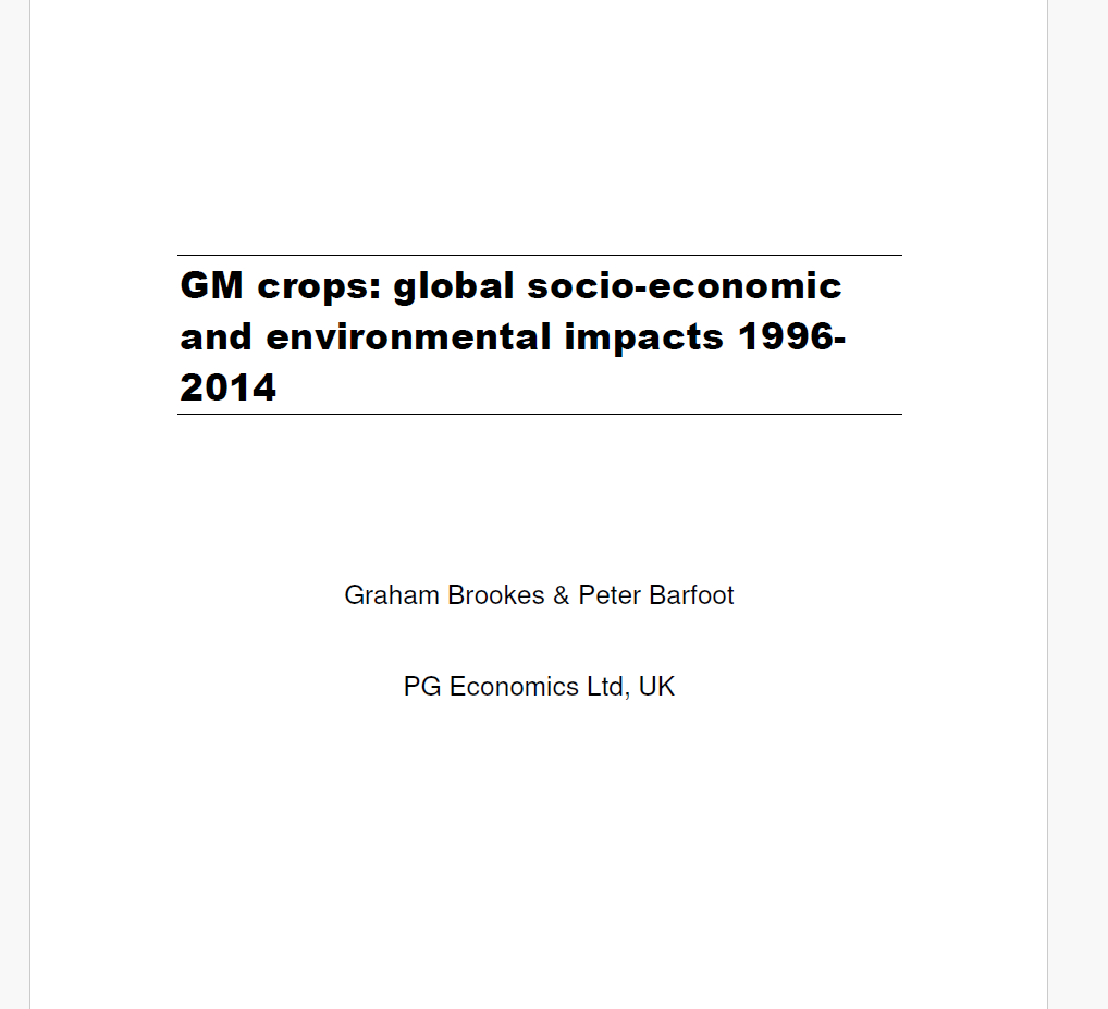 GM crops: global socio-economic and environmental impacts 1996- 2014